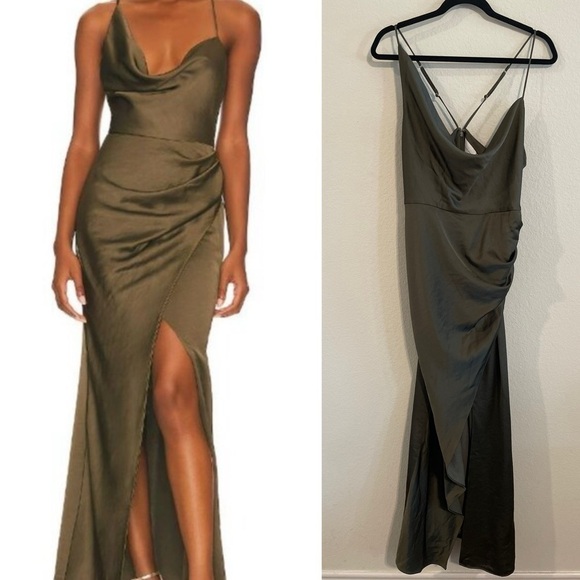 Revolve Significant Other Women Aria Maxi Dress Size 12 Green Faux Wrap Draped - Picture 1 of 17